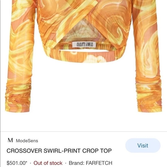Charlotte Knowles/KNLWS orange swirl cross top - Picture 3 of 4